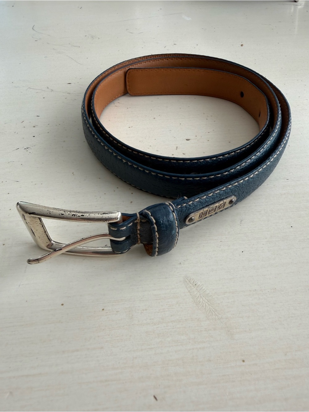 Leather Belt in Dark Blue